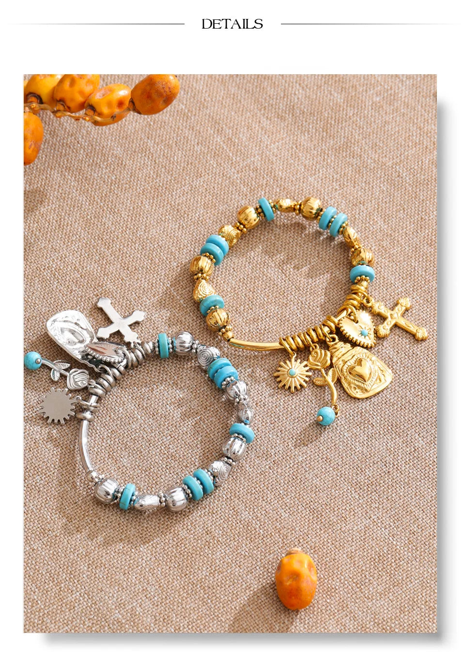 Natural Stone Heart Flower Bracelet — Gold-Plated Stainless Steel with Natural Stone · PS1086