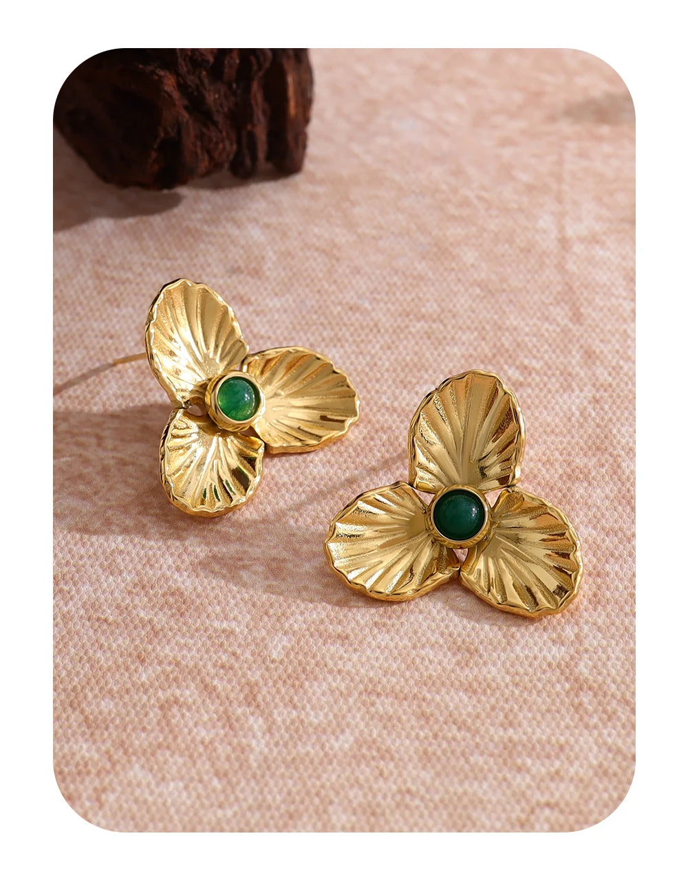 Stud Earrings Floral Vintage Natural Stone — 316L Stainless Steel · PS383