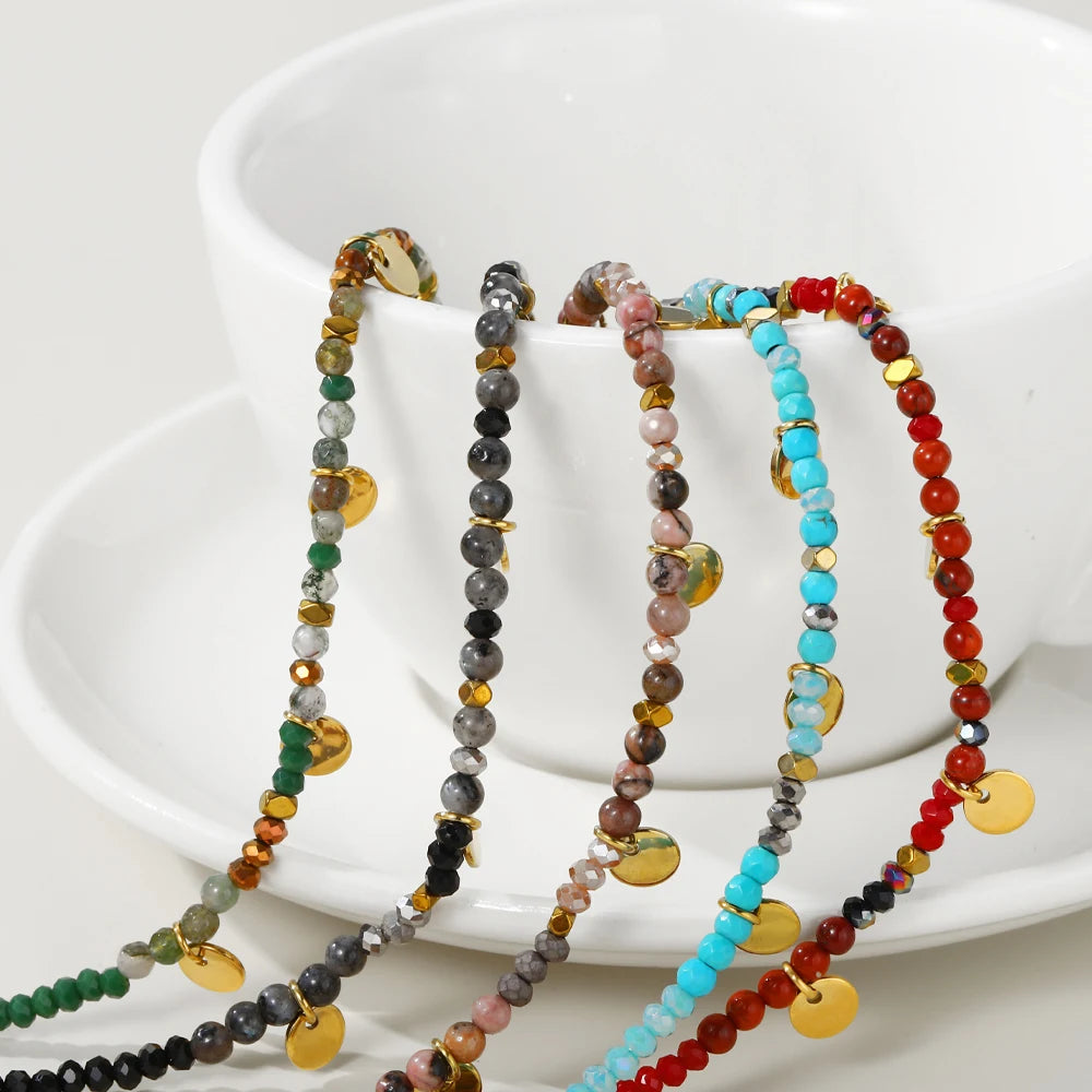 Colorful Natural Stone Beaded Bracelet — 316L Stainless Steel · PS476