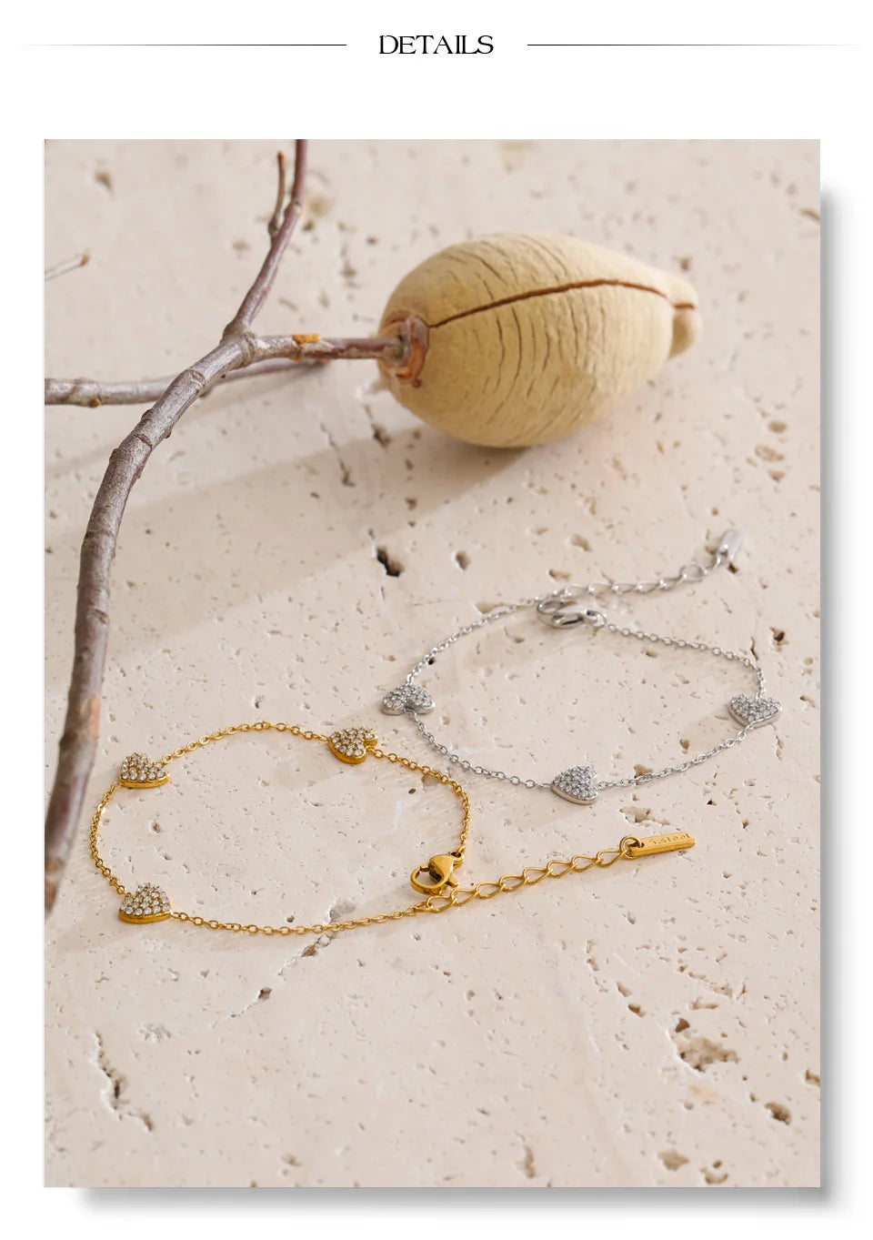Cubic zirconia heart geometric necklace in gold-plated stainless steel with cubic zirconia.