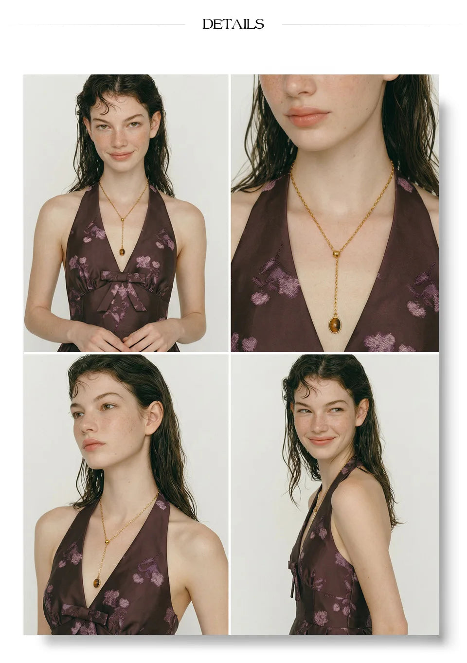 Shell natural stone geometric necklace in gold-plated stainless steel with natural stone and shell.