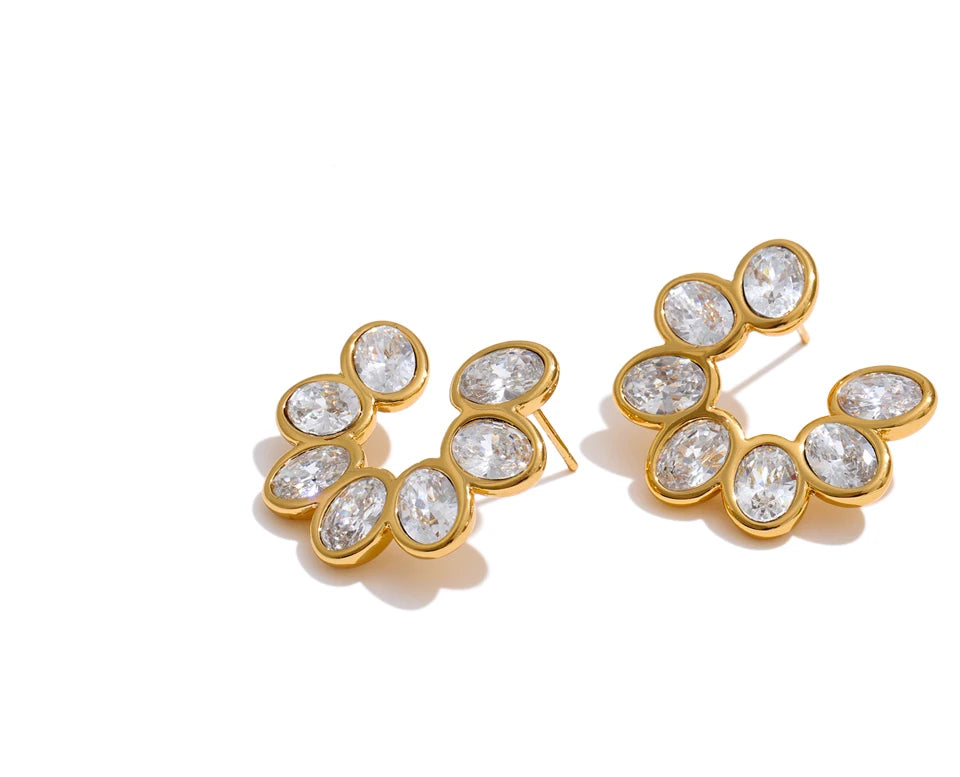 Cubic Zirconia Geometric Earrings — Gold-Plated Stainless Steel with Cubic Zirconia · PS1210
