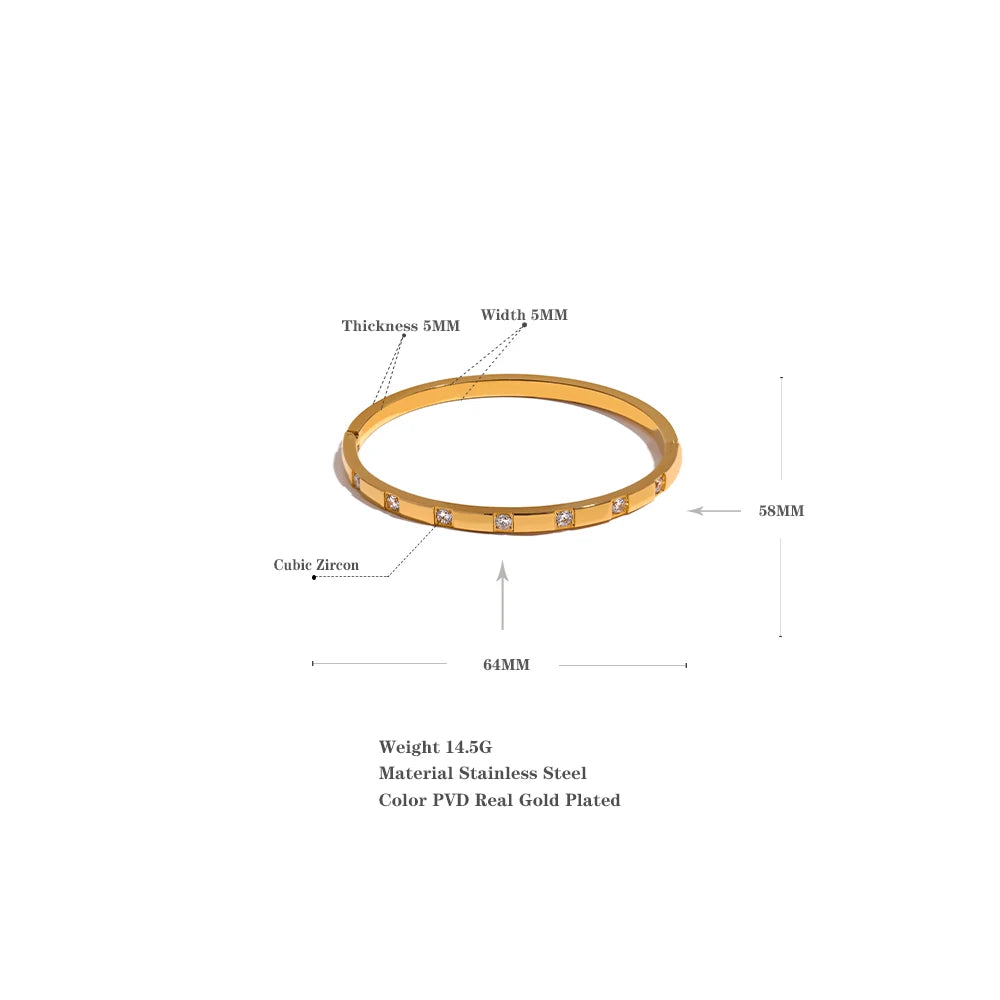 Cubic Zirconia Geometric Bracelet — Gold-Plated Stainless Steel with Cubic Zirconia · PS2077