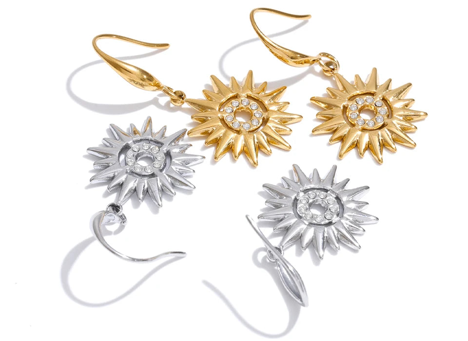 Cubic Zirconia Sun Earrings — Gold-Plated Stainless Steel with Cubic Zirconia · PS935