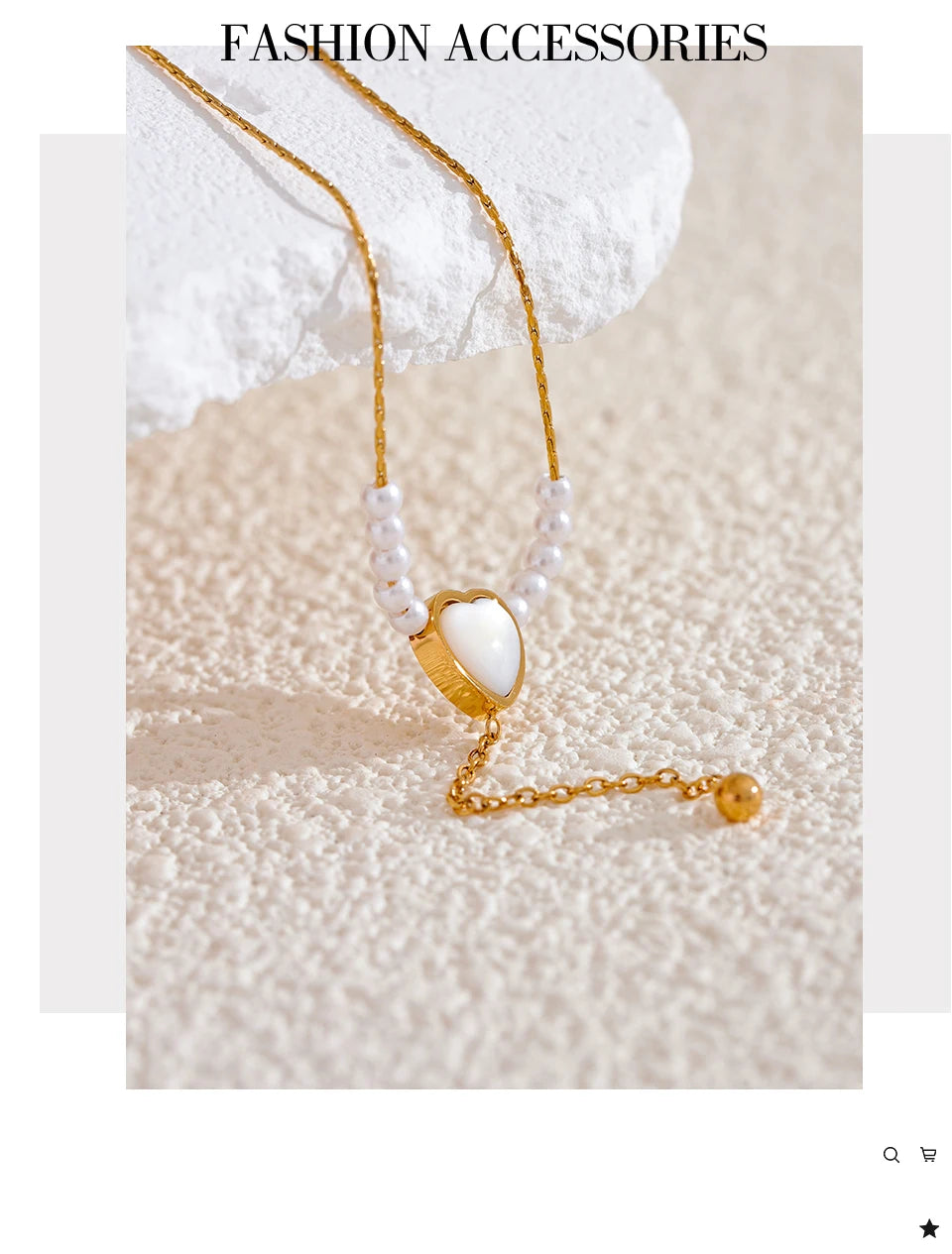 Pearl natural stone heart necklace in gold-plated stainless steel with pearl and natural stone.