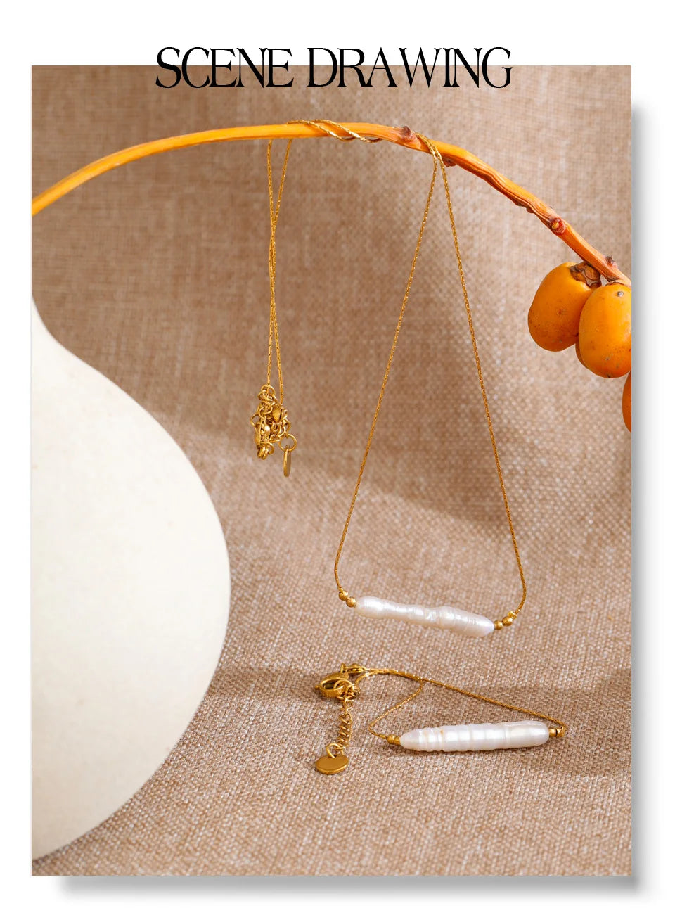 Freshwater pearl geometric chain necklace in gold-plated stainless steel with freshwater pearl.