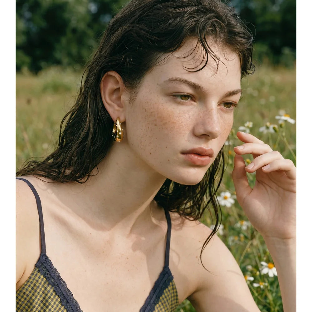 Cubic Zirconia Geometric Earrings — Gold-Plated Stainless Steel with Cubic Zirconia · PS1492