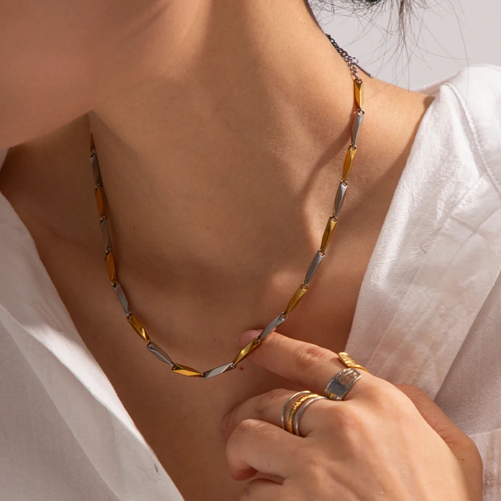 Two-Tone Heart Chain Necklace — Stainless Steel · PS360