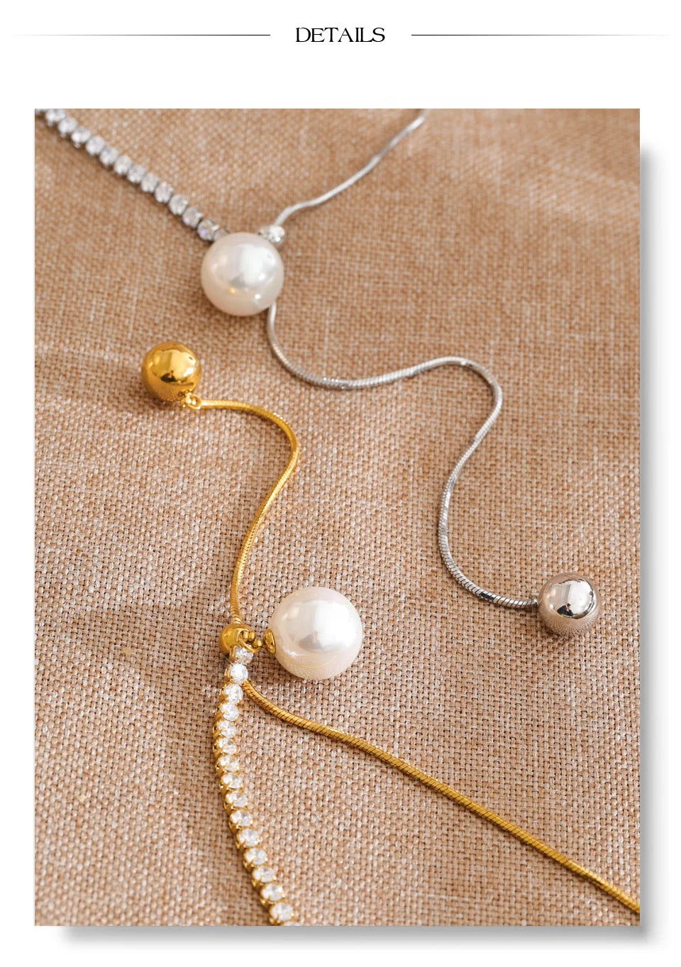 Cubic zirconia pearl geometric necklace in gold-plated stainless steel with pearl and cubic zirconia.
