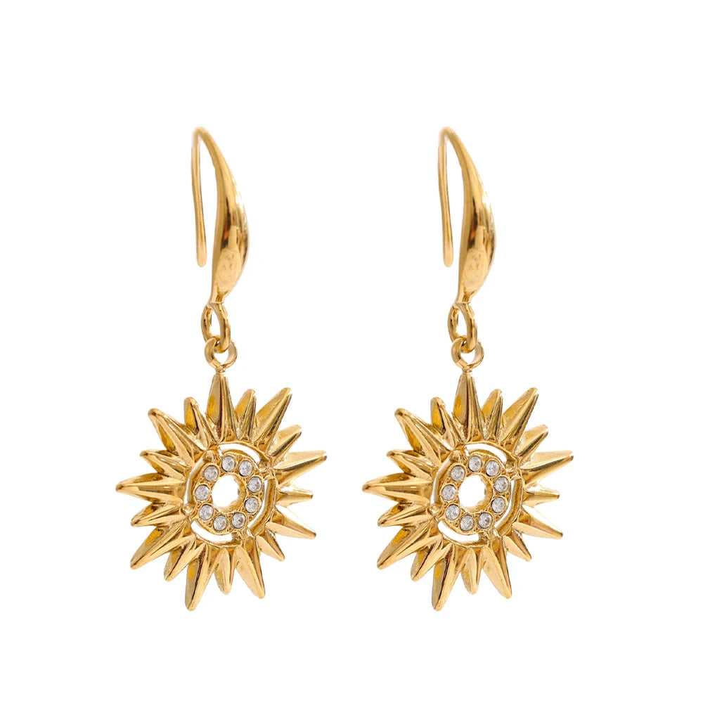 Cubic Zirconia Sun Earrings — Gold-Plated Stainless Steel with Cubic Zirconia · PS935