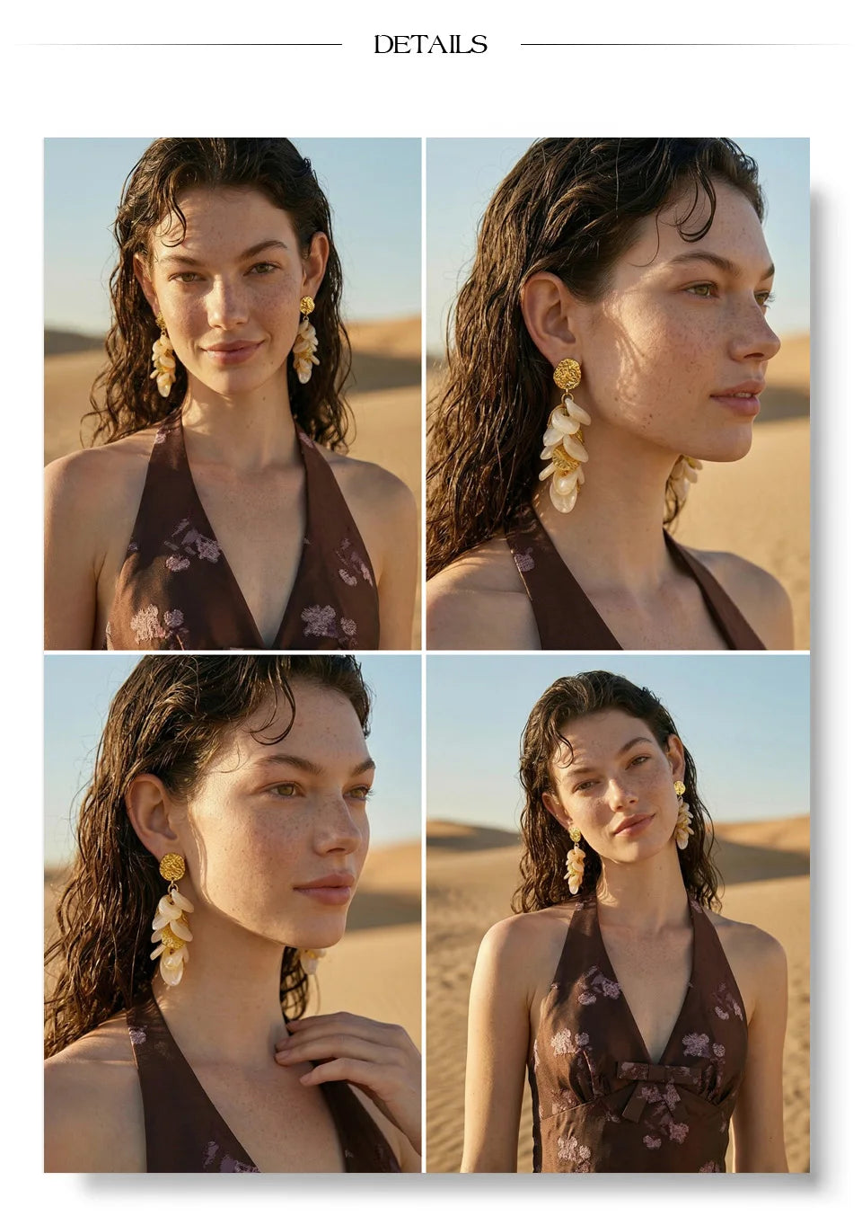 Amber resin flower earrings in gold-plated stainless steel with resin.
