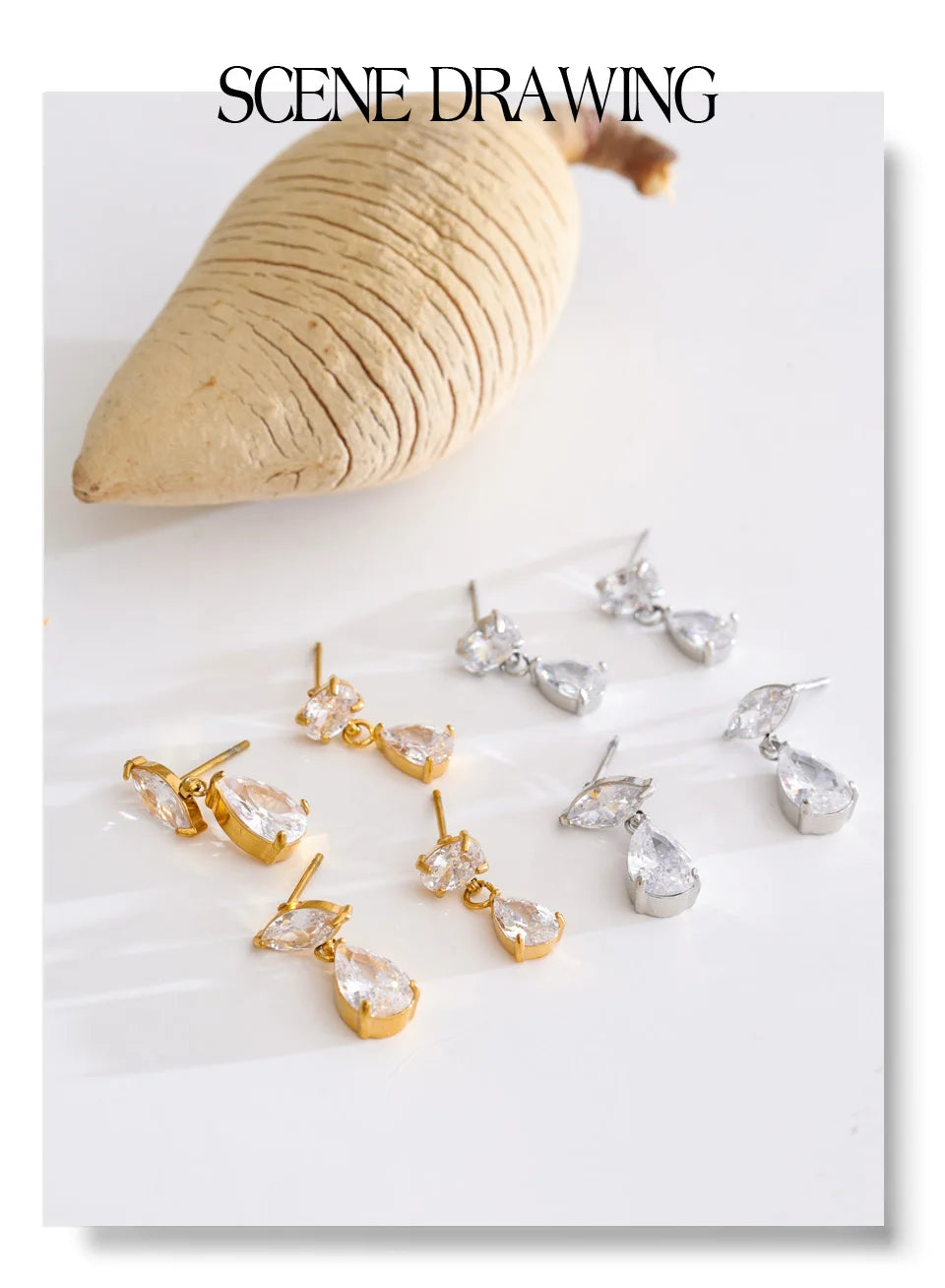 Cubic Zirconia Geometric Earrings — Gold-Plated Stainless Steel with Cubic Zirconia · PS1111
