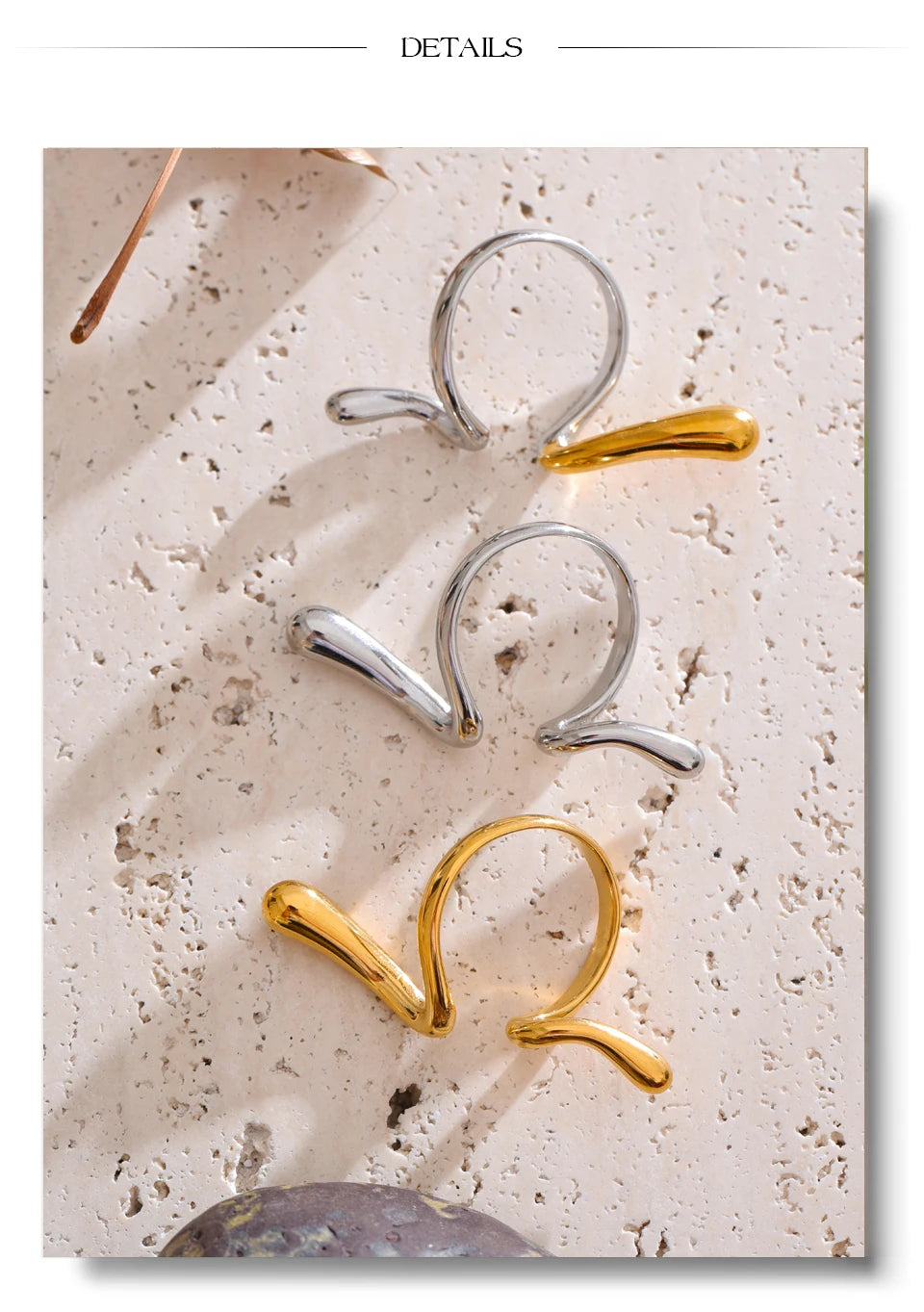 Geometric ring in 18K gold-plated stainless steel.
