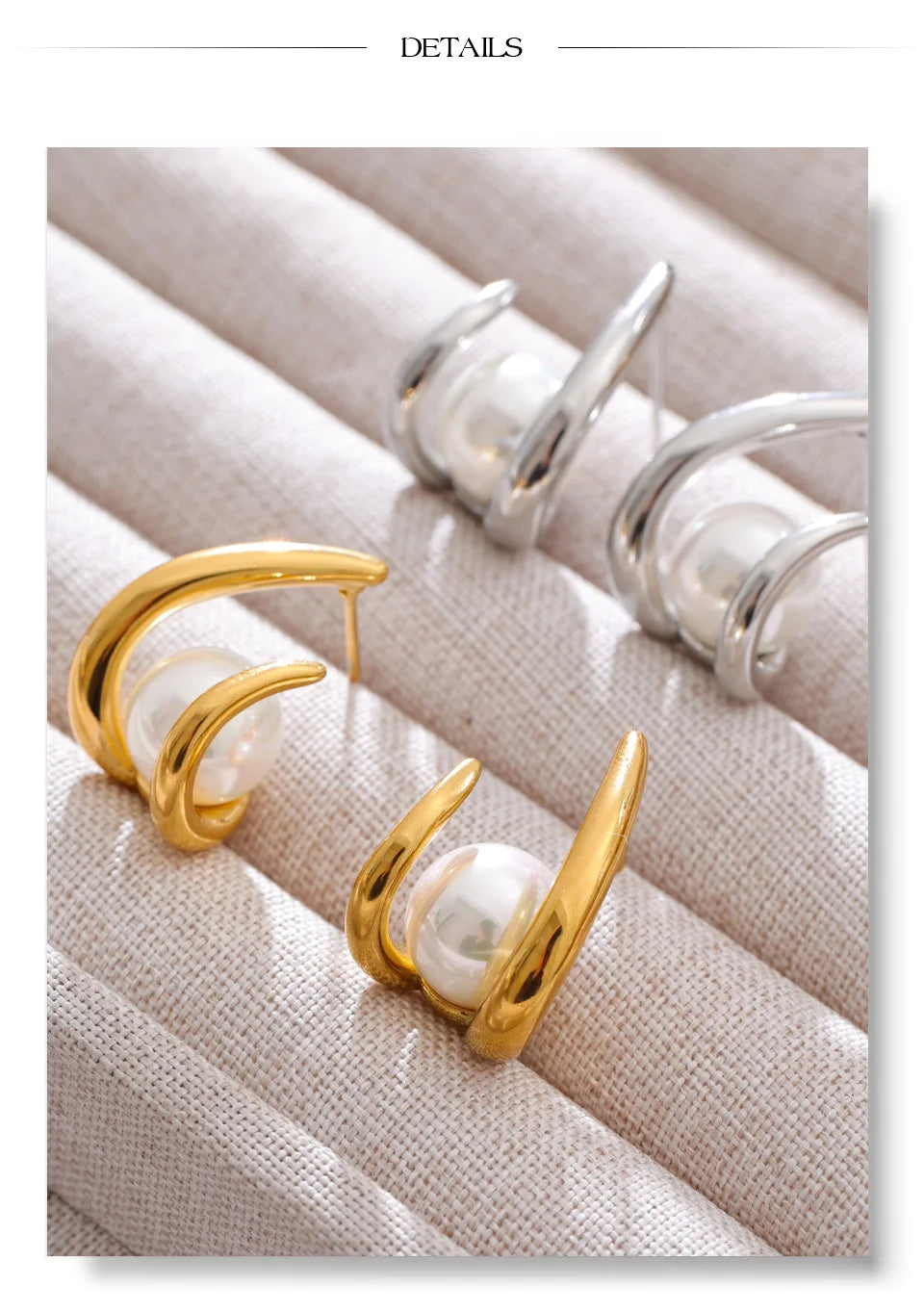 Pearl geometric earrings in gold-plated stainless steel with pearl.