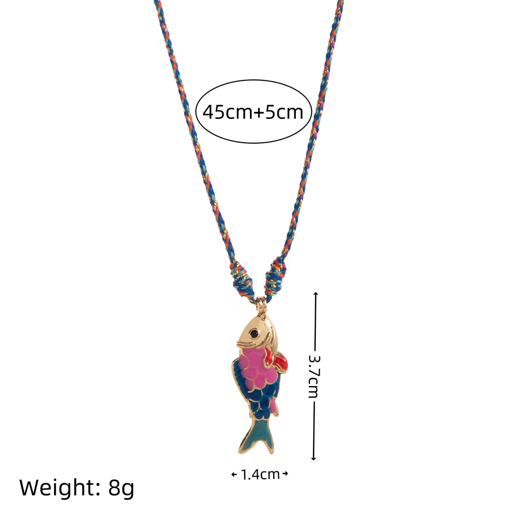 Fashionable and trendy colorful rope necklace ocean fish high-quality colorful stainless steel pendant necklace