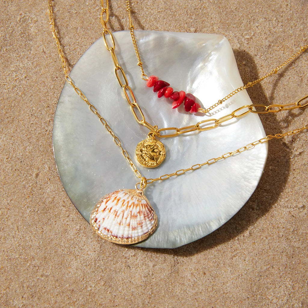 Shell Coin Layered Necklace — Stainless Steel · PS181