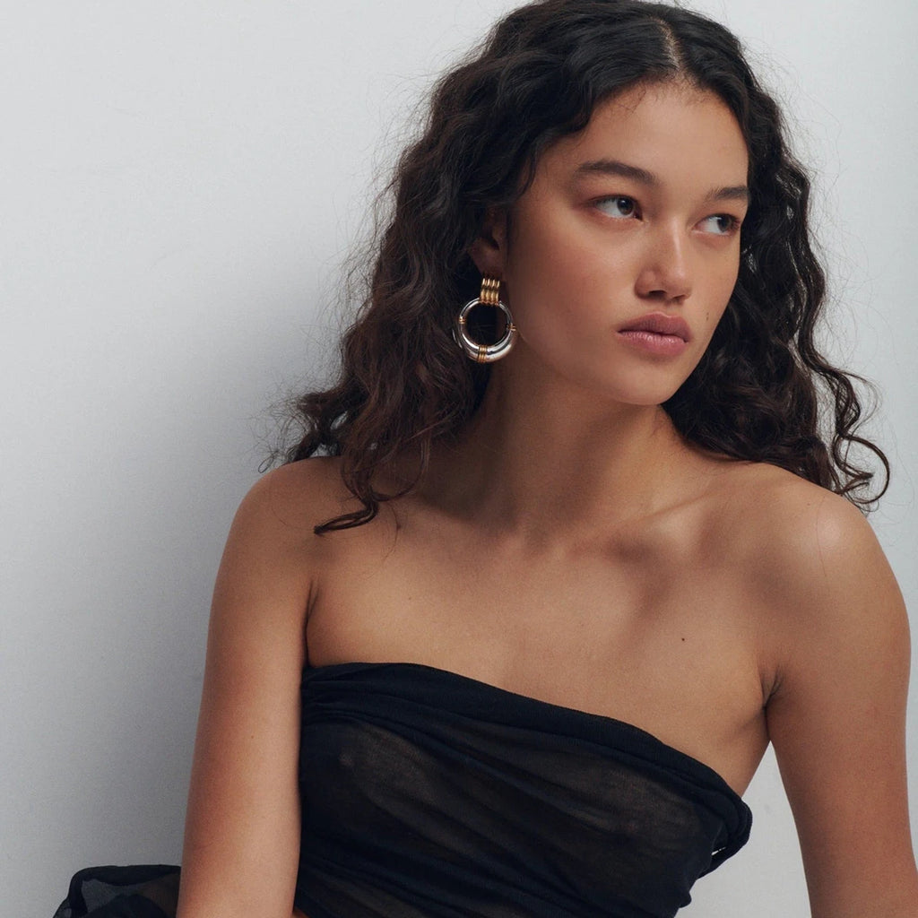 Two-Tone Ring Drop Earrings — 18K Gold Plated · PA010