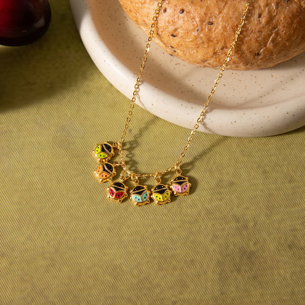 Green Stone Charm Necklace — Stainless Steel · PS179