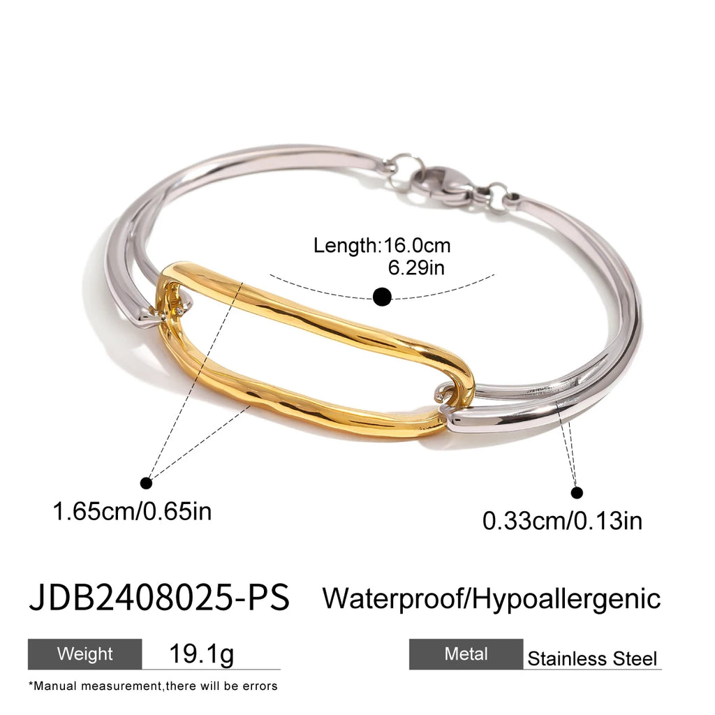 Two-Tone Oval Link Cuff Bracelet — Stainless Steel · PS043