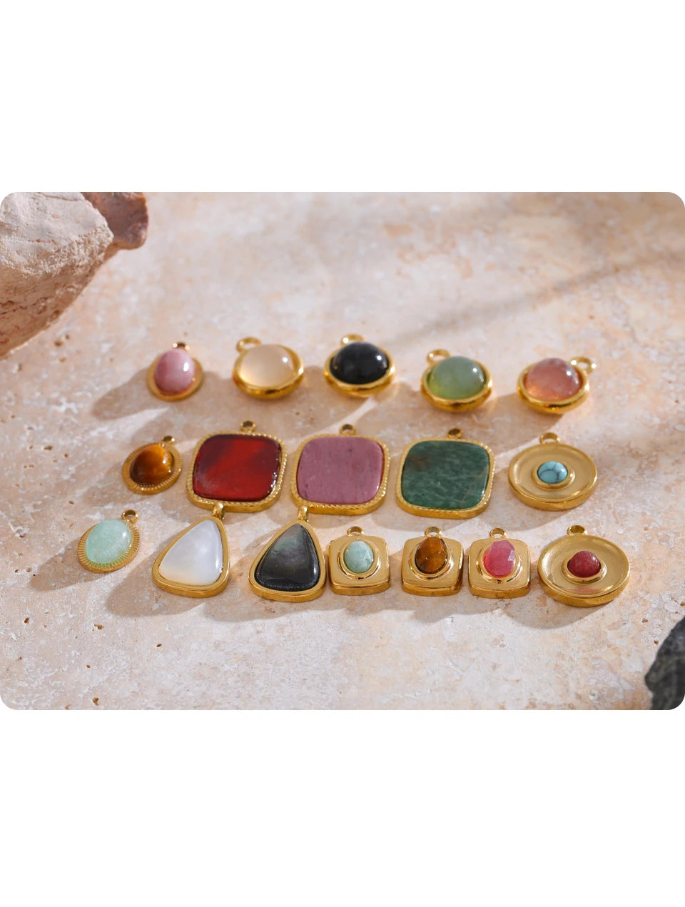 Natural Stone Geometric Earrings — Gold-Plated Stainless Steel with Natural Stone · PS1580