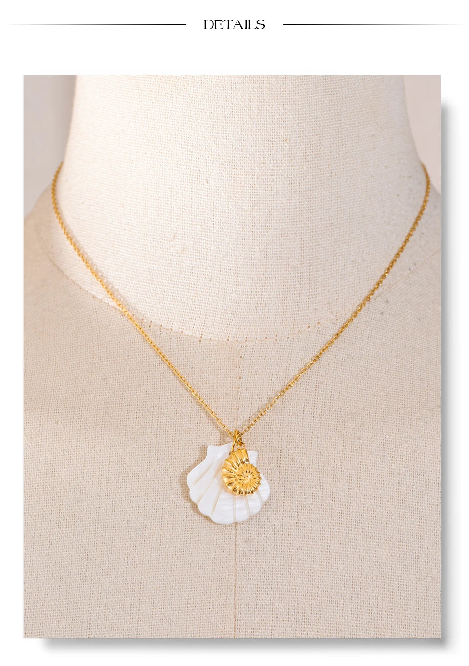 Shell star geometric necklace in gold-plated stainless steel with shell.