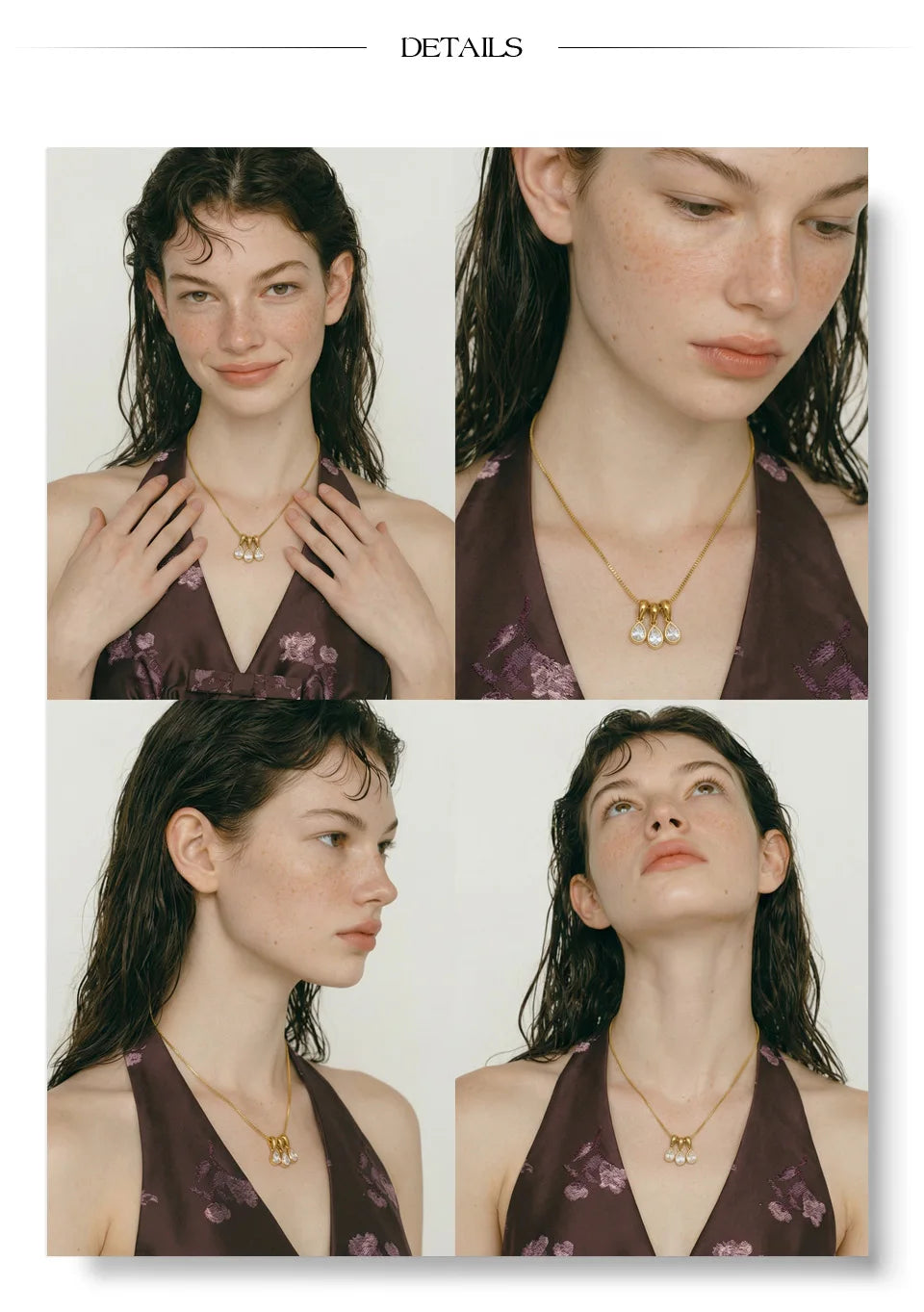 Cubic zirconia geometric necklace in gold-plated stainless steel with cubic zirconia.