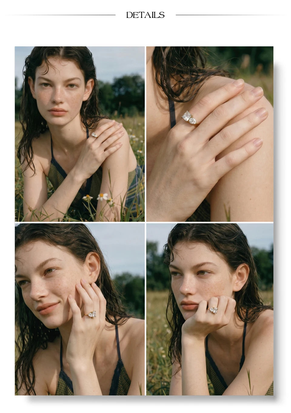 Cubic zirconia geometric ring in 18K gold-plated stainless steel with cubic zirconia.