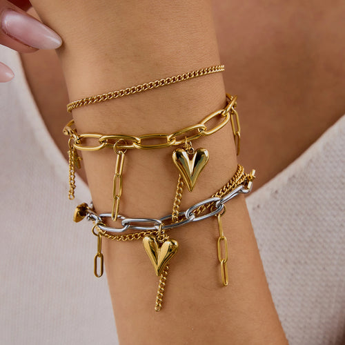 Bow Heart Charm Bracelet — Stainless Steel · PS017