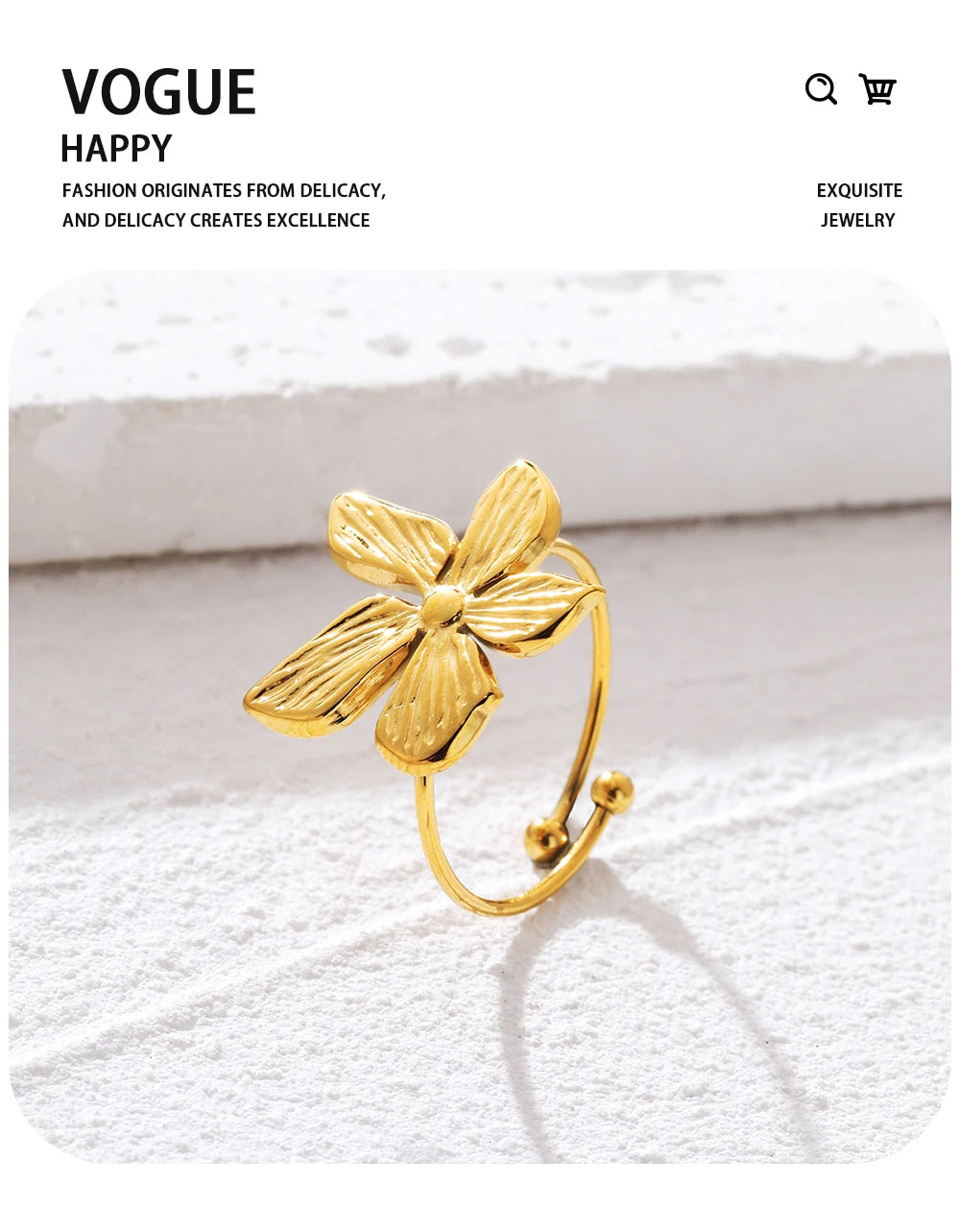Irregular Flower Ring Vintage Adjustable — 316L Stainless Steel · PS445