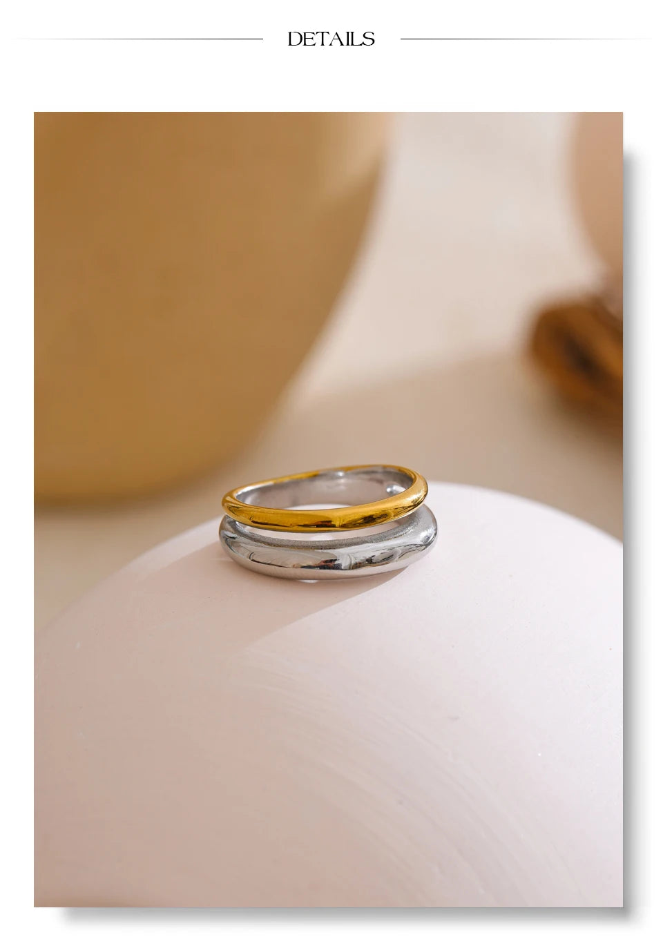 Geometric ring in 18K gold-plated stainless steel.