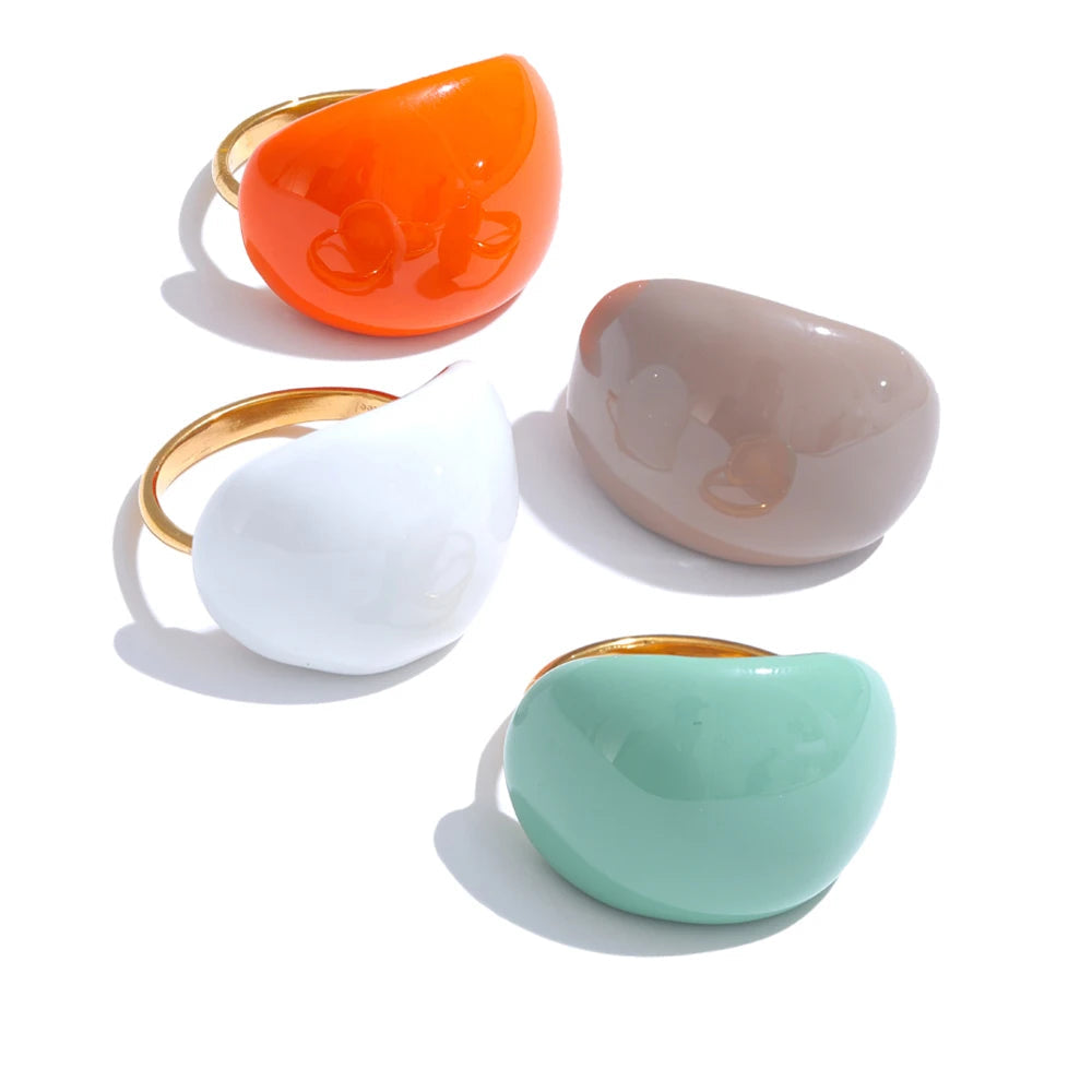 Gold-plated stainless steel ring with enamel in a variety of colors.