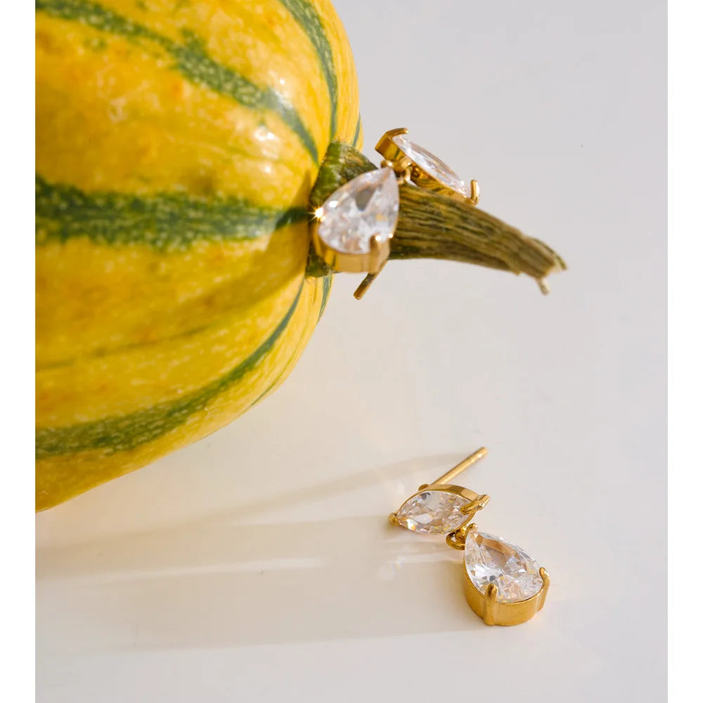 Cubic Zirconia Geometric Earrings — Gold-Plated Stainless Steel with Cubic Zirconia · PS1111