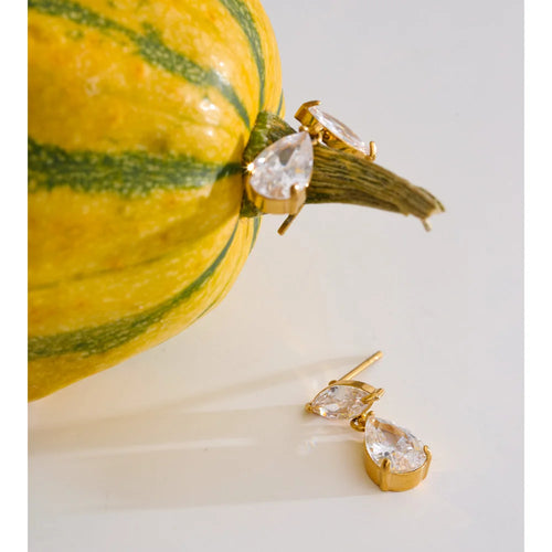 Cubic Zirconia Geometric Earrings — Gold-Plated Stainless Steel with Cubic Zirconia · PS1111