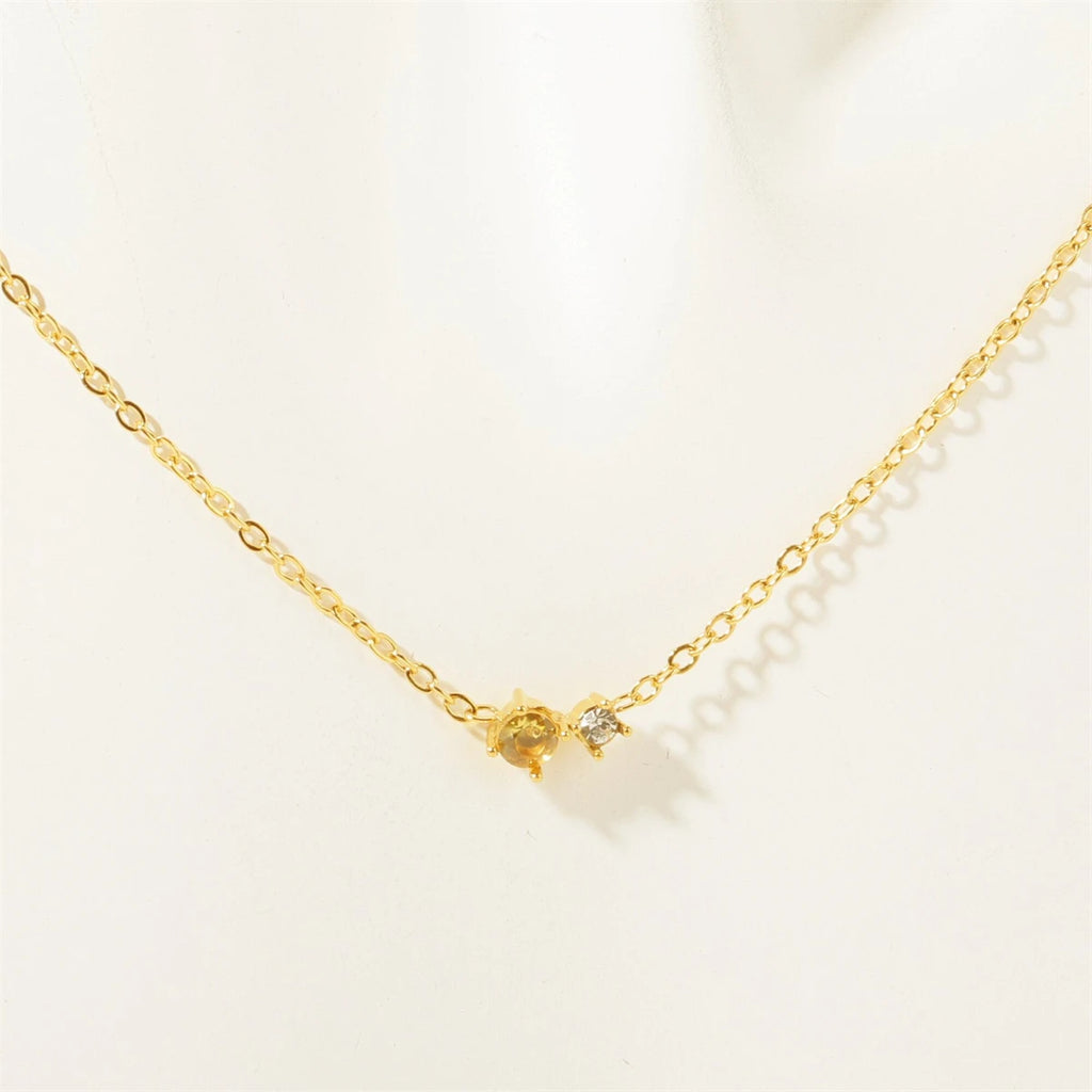 Titanium Steel 12 Birthday Stone Zircon Vintage Art Necklace Collar Chain High Color Protection 18K Gold Plated Necklace