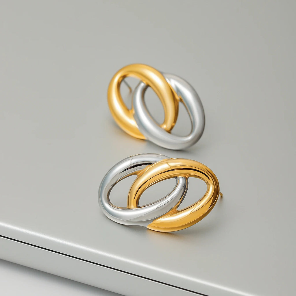 Two-Tone Oval Link Earrings — Stainless Steel · PS101