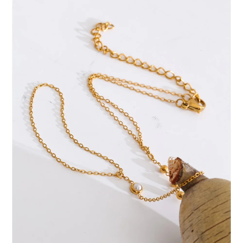 Cubic Zirconia Pearl Geometric Bracelet — Gold-Plated Stainless Steel with Pearl and Cubic Zirconia · PS1349