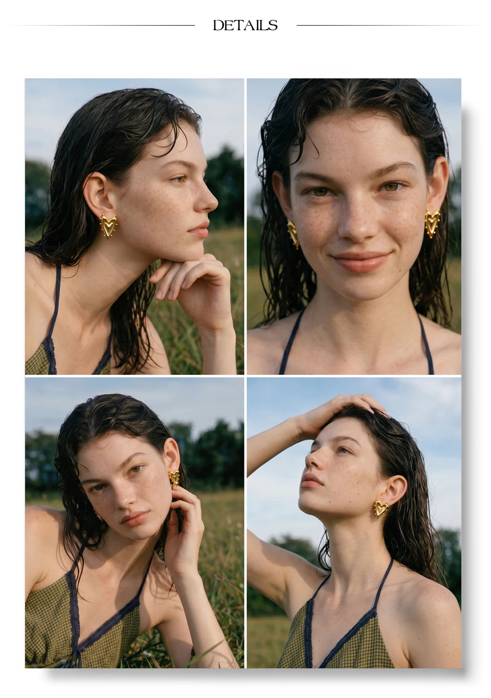 Heart earrings in gold-plated stainless steel.