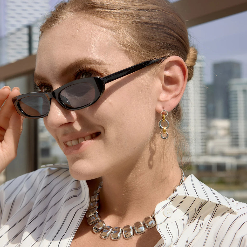 Two-Tone Chain Drop Earrings — Stainless Steel · PS120