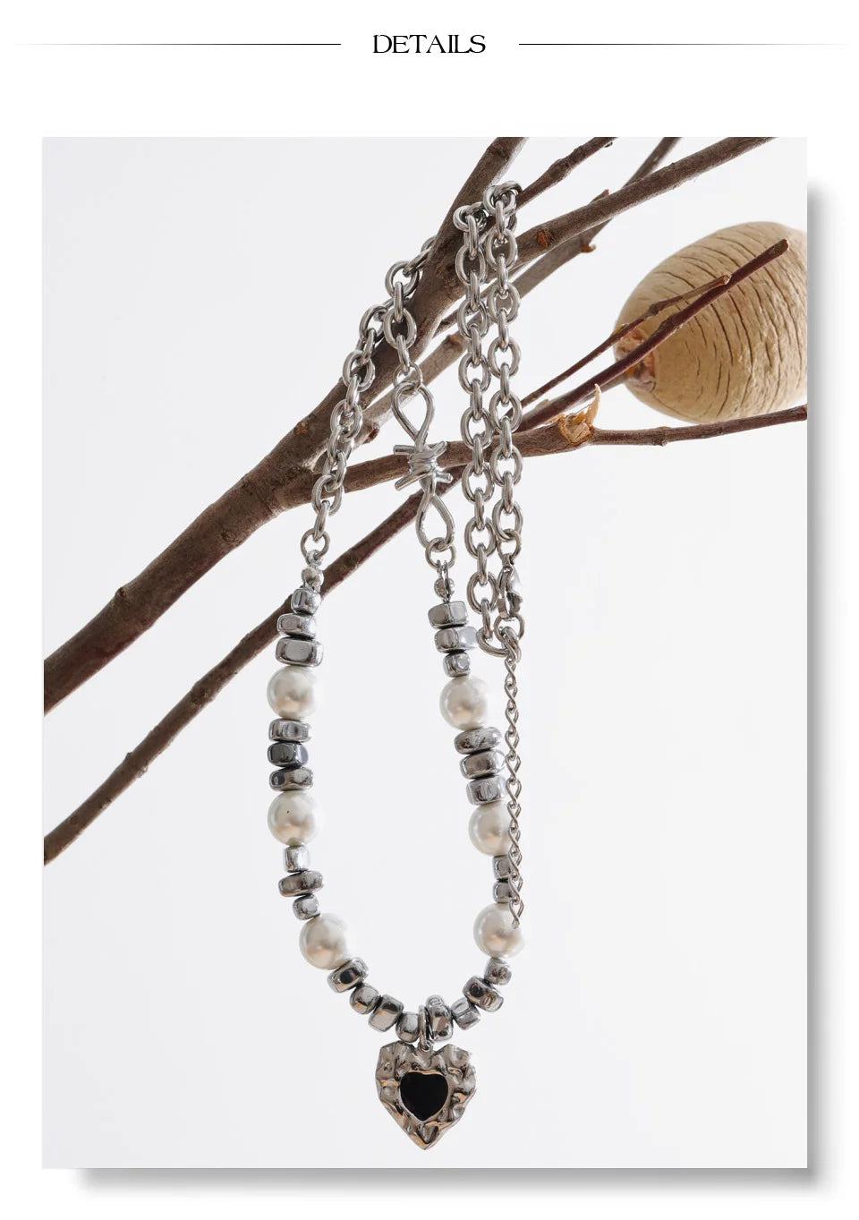 Pearl heart beaded necklace in gold-plated stainless steel with pearl.
