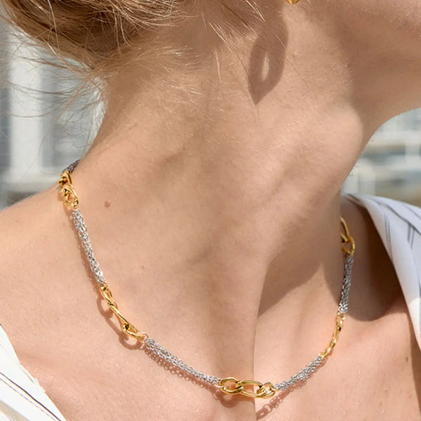 Two-Tone Figaro Chain Necklace — Stainless Steel · PS357