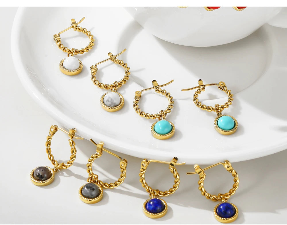 Lapis Lazuli Opal Drop Earrings — 316L Stainless Steel · PS436