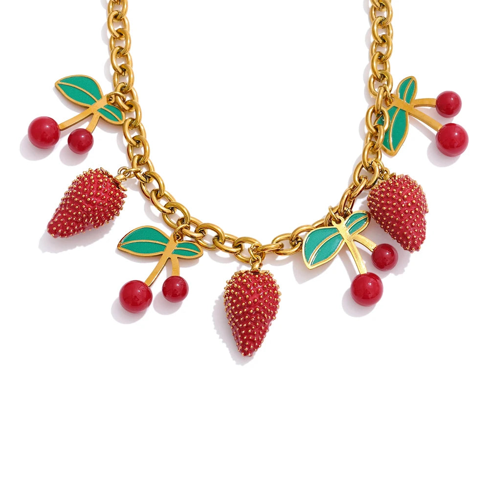 Red acrylic enamel necklace in gold-plated stainless steel with acrylic and enamel.
