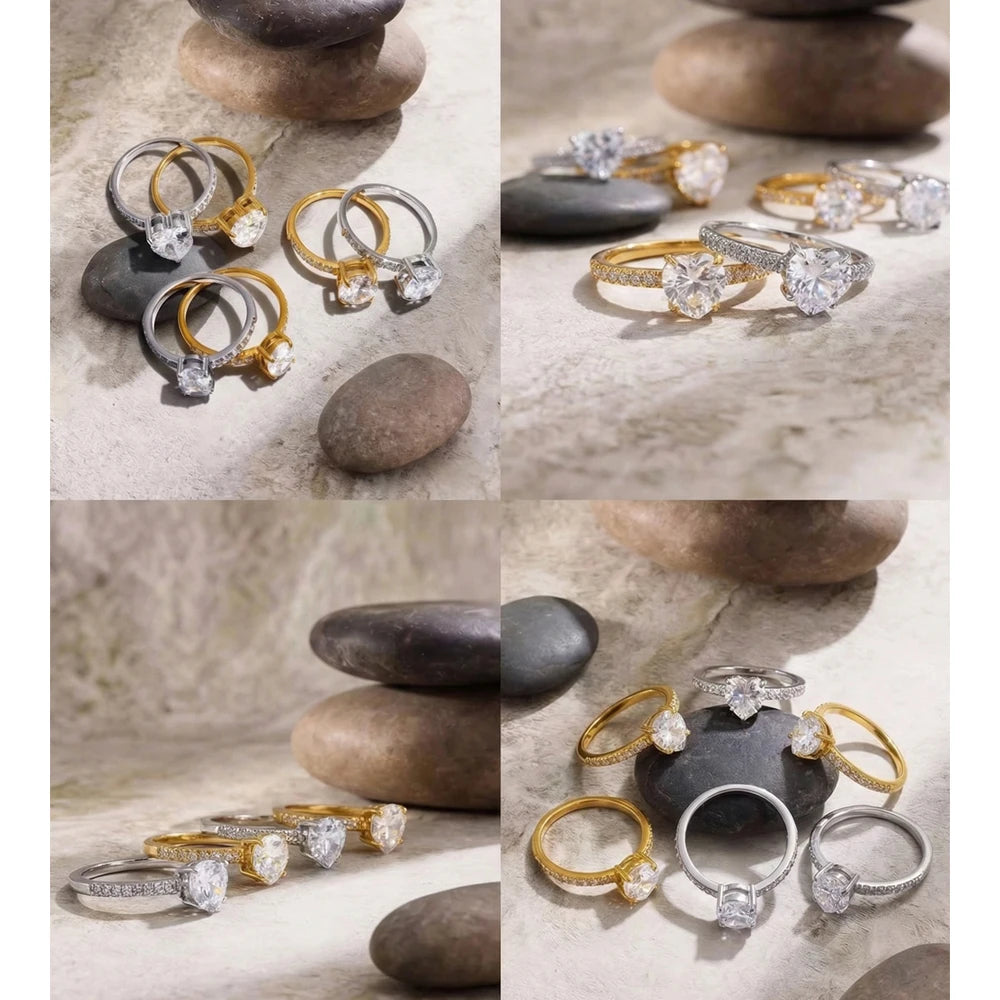 Cubic zirconia heart ring in gold-plated stainless steel with cubic zirconia.