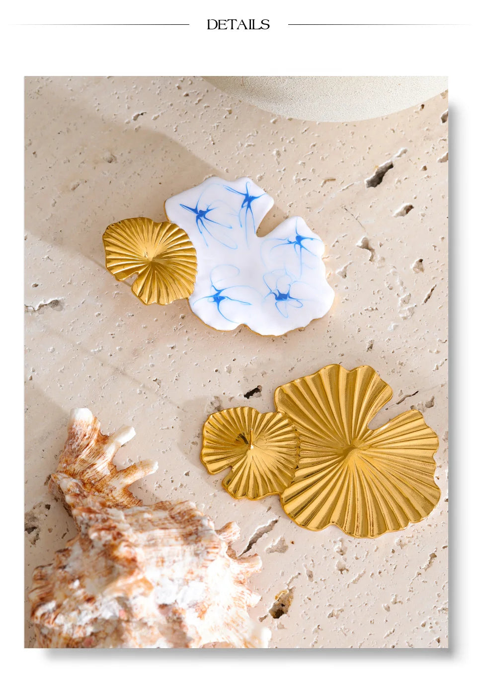 White enamel flower earrings in gold-plated stainless steel with enamel.