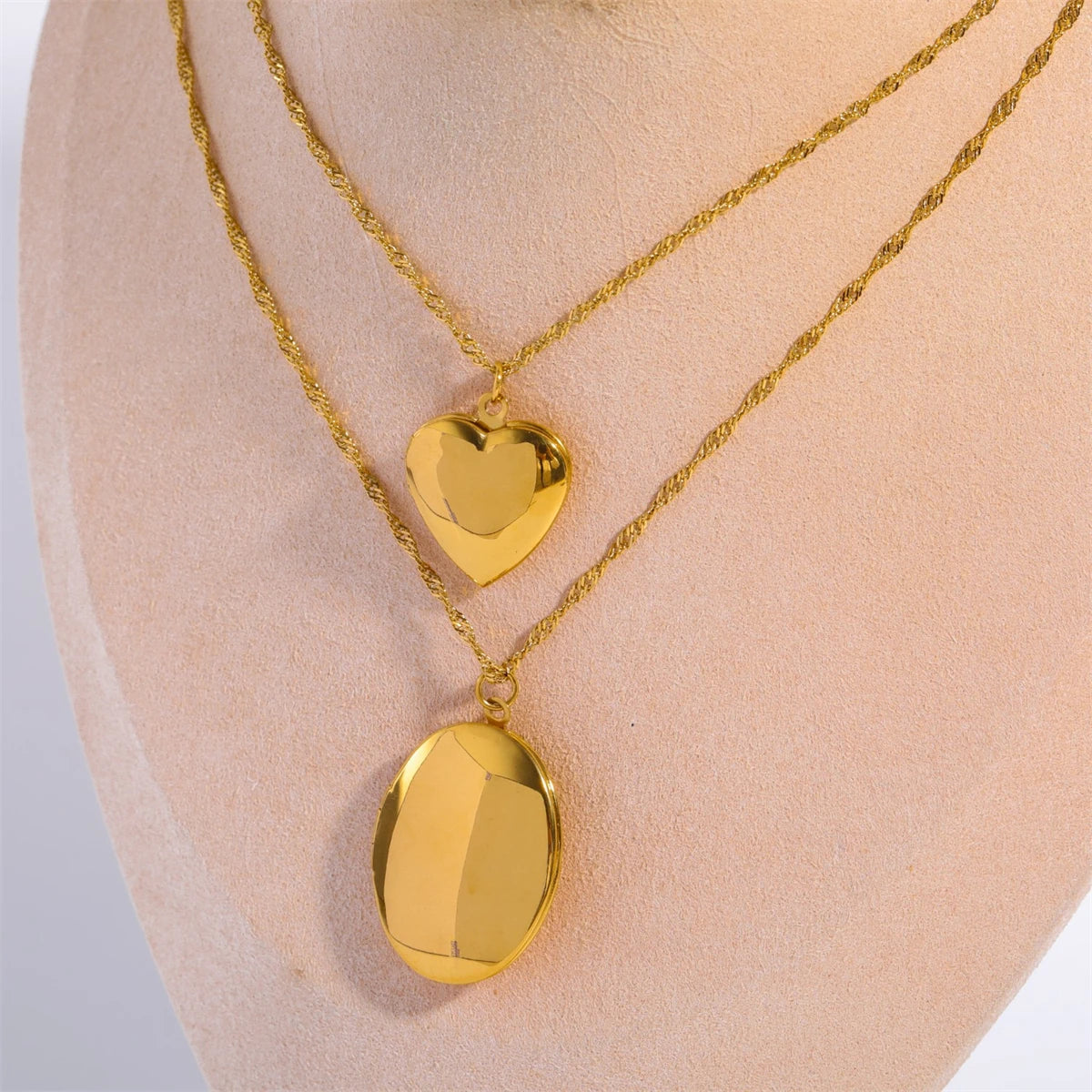 Stainless steel heart-shaped photo album, glossy photo box, envelope, necklace, plated with real gold for color preservation