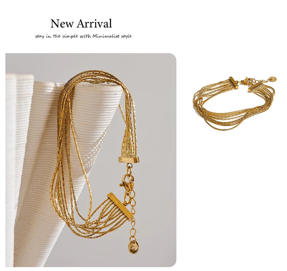 Geometric Chain Layered Bracelet — Gold-Plated Stainless Steel · PS1761