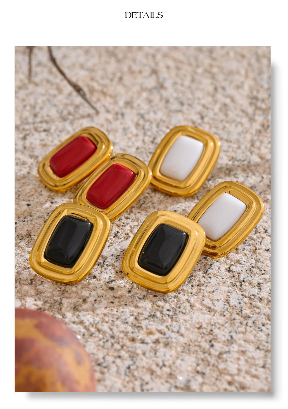 Black Natural Stone Geometric Earrings — Gold-Plated Stainless Steel with Natural Stone · PS1596