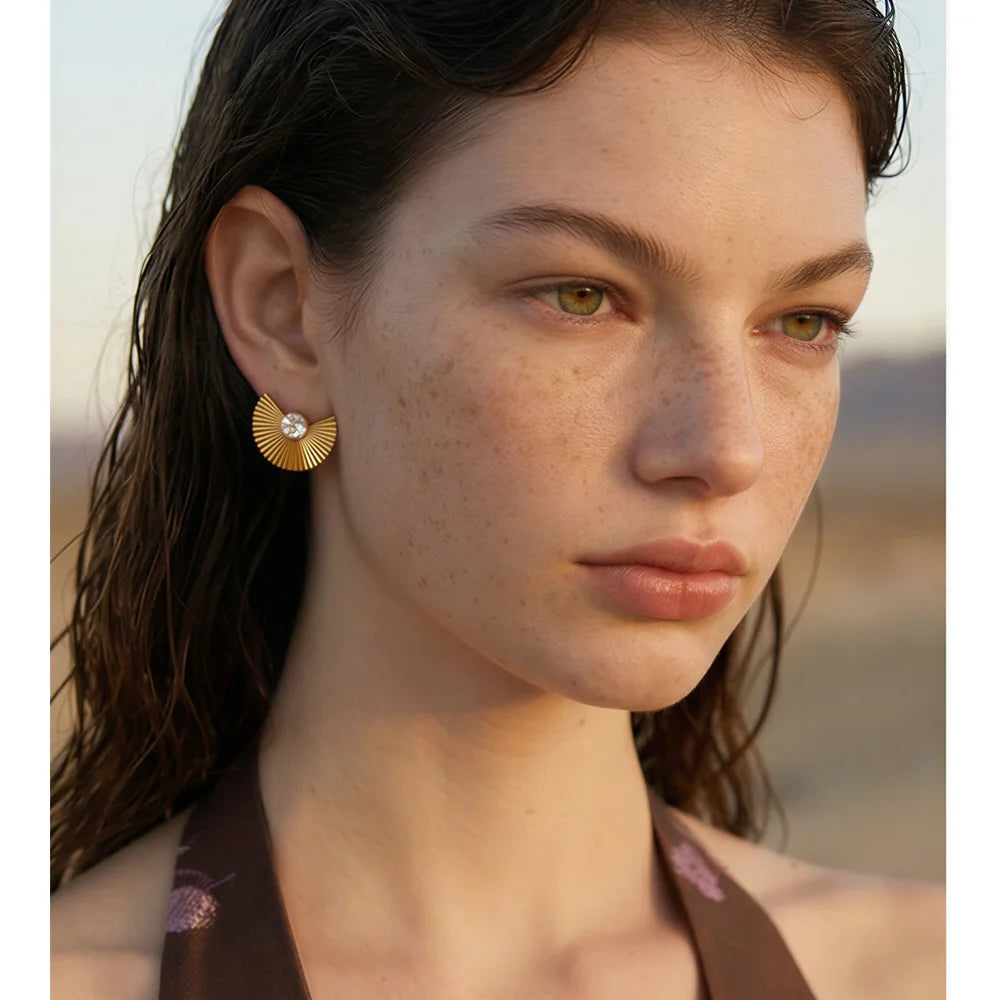 Cubic Zirconia Geometric Earrings — Gold-Plated Stainless Steel with Cubic Zirconia · PS1101