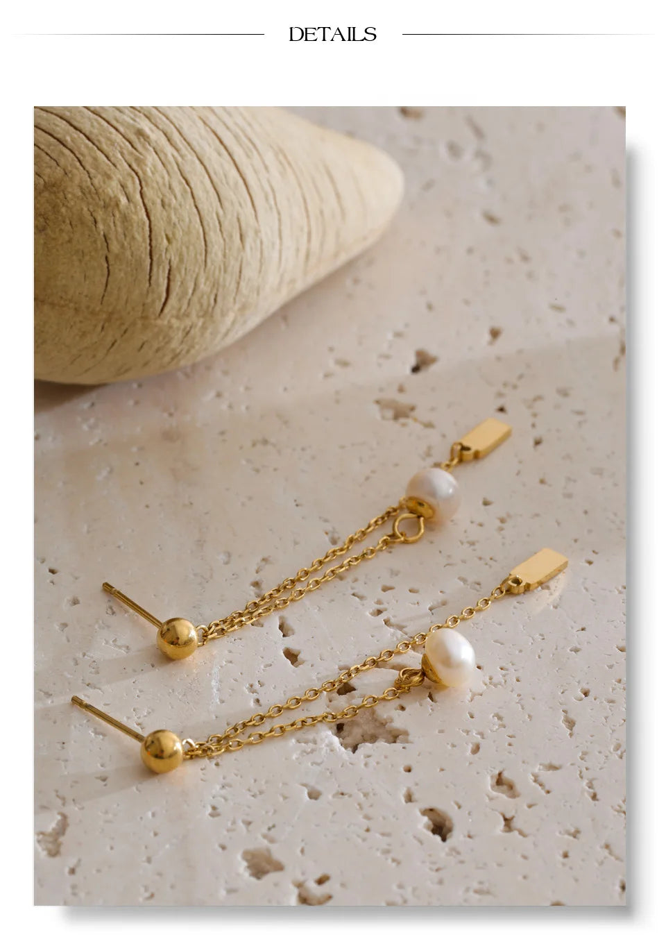 Freshwater pearl geometric chain earrings in gold-plated stainless steel with freshwater pearl.