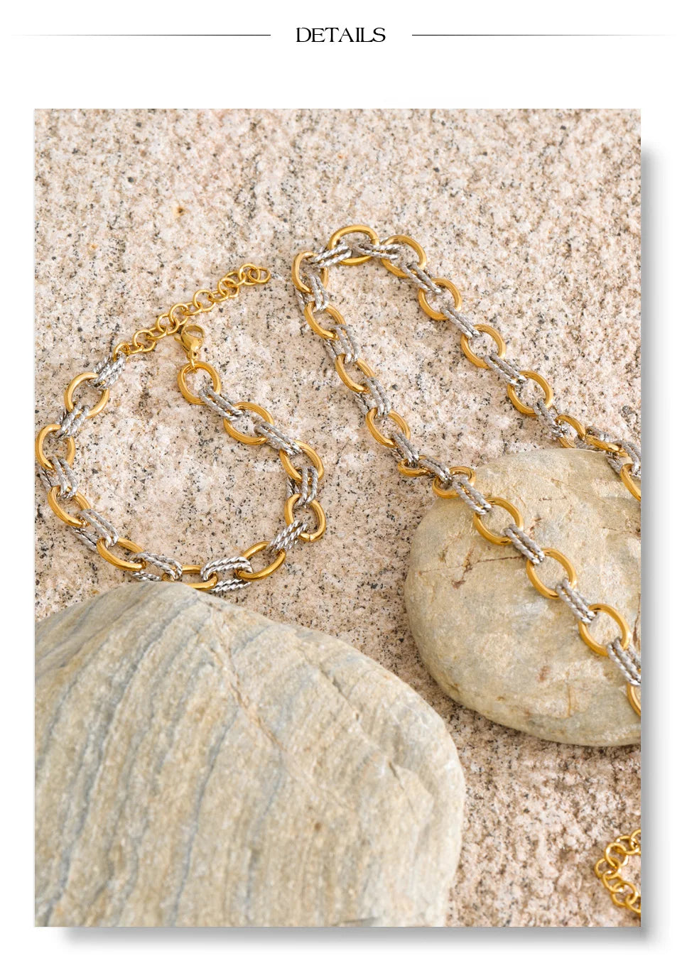 Geometric chain necklace in gold-plated stainless steel.